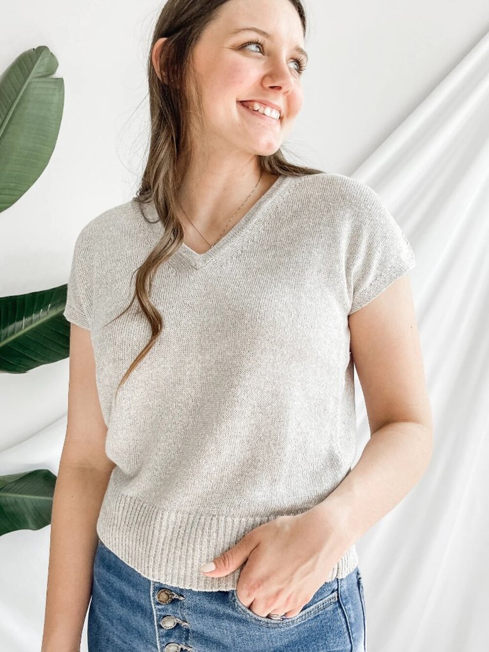 Kinross Cashmere Cap Sleeve V Neck